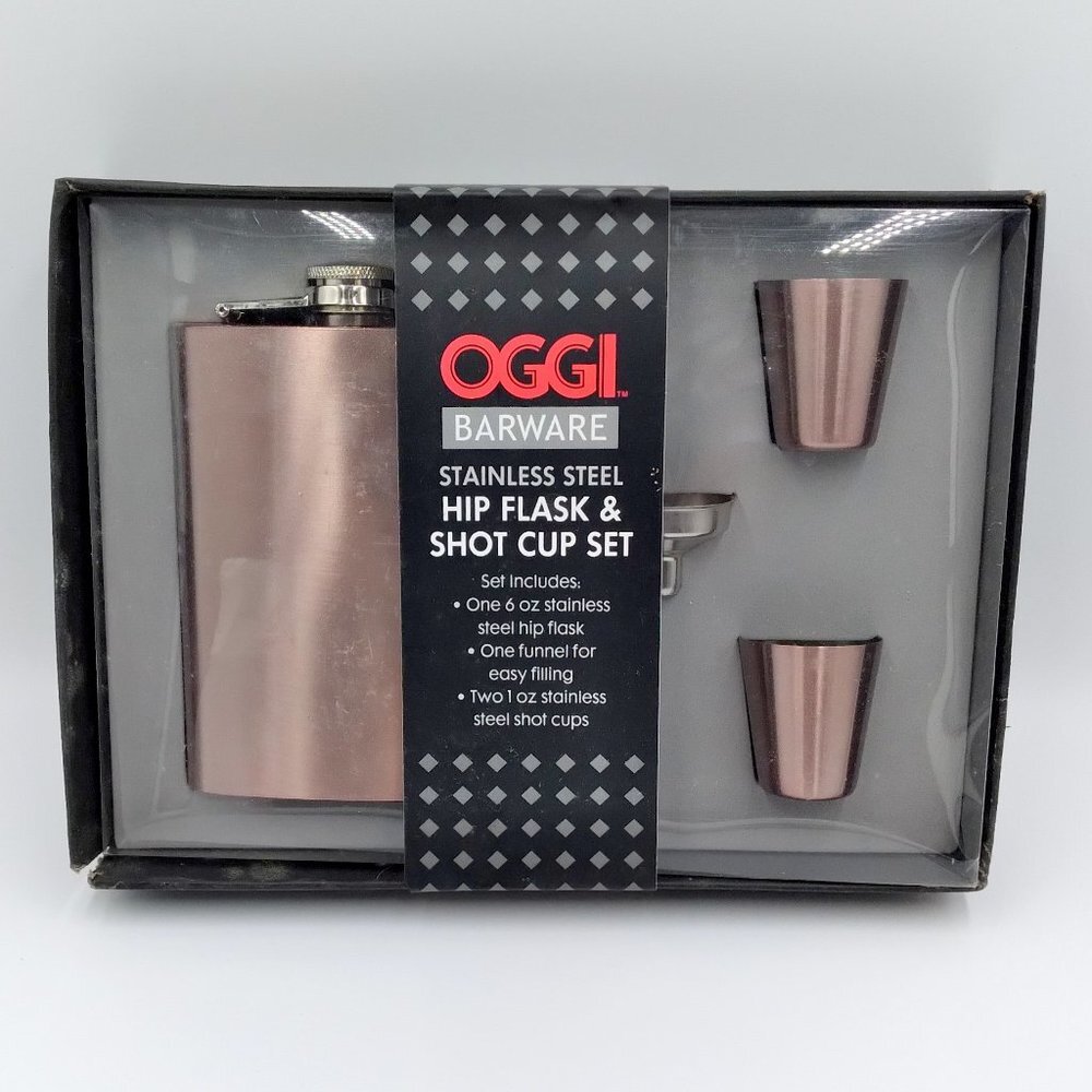 Oggi Hip Flask Gift Set w/Funnel & Shot Cups (6 oz)